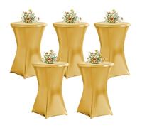 QVMQVM 80cm Housse Nappe pour Table bistrot, 2/3/4/5pcs Housse de Table Mange Debout, Housses de Table Hautes pour Bar Mariage Fête Restaurant Banquet,d'or,5pcs