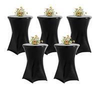 QVMQVM 80cm Housse Nappe pour Table bistrot, 2/3/4/5pcs Housse de Table Mange Debout, Housses de Table Hautes pour Bar Mariage Fête Restaurant Banquet,Noir,5pcs