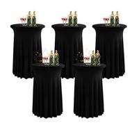 QVMQVM 80cm Nappe Mange Debout pour Table Haute avec Jupe, 2/3/4/5pcs Housse pour Table Haute de Reception Ronde, Nappe de Cocktail pour Mariage événement Bistrot,Noir,5pcs