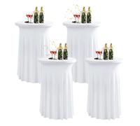 QVMQVM 80cm Nappe Mange Debout pour Table Haute avec Jupe, 2/3/4/5pcs Housse pour Table Haute de Reception Ronde, Nappe de Cocktail pour Mariage événement Bistrot,Blanc,4pcs