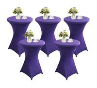 QVMQVM 80cm Nappes Spandex pour Cocktail Table, 1/2/3/4/5pcs Housse Mange Debout, Housse pour Table Haute de Bistrot pour Cocktail Mariage Banquet Anniversaire Bar,Purple2,5pcs