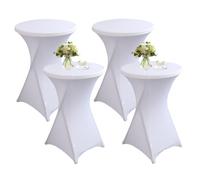 QVMQVM 80cm Nappes Spandex pour Cocktail Table, 1/2/3/4/5pcs Housse Mange Debout, Housse pour Table Haute de Bistrot pour Cocktail Mariage Banquet Anniversaire Bar,Blanc,4pcs