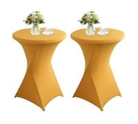 QVMQVM 80cm Nappes Spandex pour Cocktail Table, 1/2/3/4/5pcs Housse Mange Debout, Housse pour Table Haute de Bistrot pour Cocktail Mariage Banquet Anniversaire Bar,d'or,2pcs