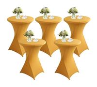 QVMQVM 80cm Nappes Spandex pour Cocktail Table, 1/2/3/4/5pcs Housse Mange Debout, Housse pour Table Haute de Bistrot pour Cocktail Mariage Banquet Anniversaire Bar,d'or,5pcs