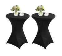 QVMQVM 80cm Nappes Spandex pour Cocktail Table, 1/2/3/4/5pcs Housse Mange Debout, Housse pour Table Haute de Bistrot pour Cocktail Mariage Banquet Anniversaire Bar,Noir,2pcs