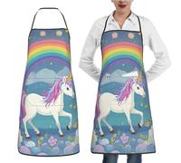 QVUEagriSJ Tablier imperméable avec 2 poches pour femme, tablier de Saint-Valentin, bavoirs de chef pour la cuisine, Licorne et arc-en-ciel, taille unique