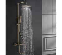 QWAXTRIW Ensemble de Douche thermostatique Mural brossé doré, Pomme de Douche à Effet Pluie de 8 Pouces et douchette à Main, Robinet de Salle de Bains en Laiton pour Une expérience de Spa Luxueuse