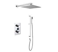 QWAXTRIW Ensemble de mélangeur de Douche Mural avec Pomme de Douche à Effet de Pluie carrée, Conception dissimulée, Affichage numérique de la température pour Salle de Bain, contrôle du débit