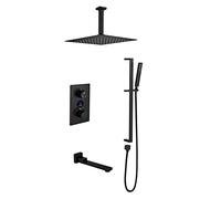 QWAXTRIW Ensemble de mélangeur de Douche numérique avec Installation dissimulée, Pomme de Douche à Effet de Pluie carrée Murale et Affichage de la température pour salles de Bains Modernes