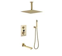 QWAXTRIW Ensemble de mélangeur de Douche numérique avec Pomme de Douche à Effet de Pluie carrée à Installation dissimulée et Affichage de la température Mural pour salles de Bains Modernes