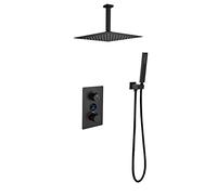 QWAXTRIW Ensemble de mélangeur de Douche numérique - Mitigeur de Douche Mural encastré avec Pomme de Douche à Effet Pluie carrée et Affichage de la température pour Une Mise à Niveau de Salle de Bain