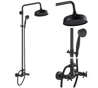 QWAXTRIW Ensemble de pomme de douche à effet de pluie de 8 pouces, fixation murale, fixation de douche exposée avec 2 fonctions, pulvérisation à main en laiton, double boutons, mélangeur à poignée