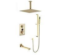 QWAXTRIW Ensemble mélangeur de Douche numérique avec Pomme de Douche à Effet de Pluie carrée à Montage Mural dissimulé et Affichage de la température pour salles de Bains Modernes