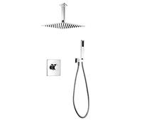 QWAXTRIW Kit de Douche de Luxe 10 en 1 Double Fonction Pluie et Pomme de Douche à Main combinée carrée en Acier Inoxydable Finition Noire Moderne Salle de Bain Essentielle pour l'expérience Spa