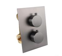 QWAXTRIW Mitigeur thermostatique de douche avec sortie 2 voies, finition en laiton chromé, double poignées rondes, fonction anti-brûlure, connexion G1/2 (gris)