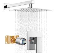 QWAXTRIW Pommeau de Douche à Effet de Pluie carré de 10 Pouces, Fixation Murale à Fonction Unique avec Valve intégrée, Finition chromée, kit de Douche de Salle de Bain, expérience de Pluie de Luxe