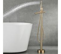 QWAXTRIW Robinet de Bain autoportant Noir et doré avec douchette à Main, Ensemble de Douche en Laiton pour Eau Chaude et Froide, mélangeur d'évier de Salle de Bain Moderne, système de Douche de