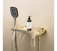 QWAXTRIW Robinet de Douche à Effet de Pluie Mural Moderne, mitigeur de Baignoire en Chrome et Or brossé, luminaire de Salle de Bain élégant avec Accessoires pour Une expérience de Bain de Luxe