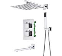 QWAXTRIW Système de Douche Mural de Luxe, Ensemble de robinets thermostatiques encastrés avec Pomme de Douche à Effet Pluie de 10" et douchette à Main, Technologie avancée d'injection