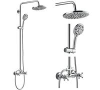 QWAXTRIW Système de Robinet de Douche de Luxe de 8 Pouces avec pulvérisateur à Main à 8 Fonctions, mélangeur Mural en Chrome Poli, poignée Double croisée pour Une expérience de Salle de Bain élégante