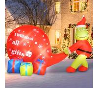 QwayHome Décorations de Noël gonflables en forme de grand monstre vert, 1,5 m éclairé, décoration de Noël gonflable d'extérieur intégrée, 8 LED, cadeau gonflable pour jardin, cour