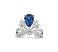 QWdfgS bague en diamant, Couronne Moissanite anneaux for femmes 1.5ct poire taille diamant bague de fiançailles D couleur VVS1 mariage avec certificat(Blue,7)