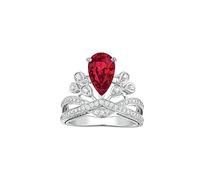 QWdfgS bague en diamant, Couronne Moissanite anneaux for femmes 1.5ct poire taille diamant bague de fiançailles D couleur VVS1 mariage avec certificat(Red,9)