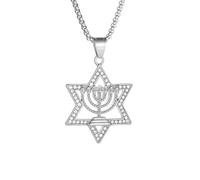QWdfgS Collier, Collier Étoile de David et Menorah, en Acier Titane plaqué Or, Style Religieux juif, délicat(Silver)