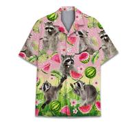 QWEFVB Chemise hawaïenne à manches courtes pour homme et femme, chemise hawaïenne à boutons pour homme, Raton laveur 6, S