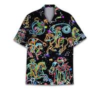 QWEFVB Chemise hawaïenne à manches courtes pour homme et femme, chemise hawaïenne à boutons pour homme, Cowboy fluo, 4XL