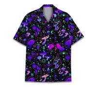 QWEFVB Chemise hawaïenne à manches courtes pour homme et femme, chemise hawaïenne à boutons pour homme, Champignon 2, XL