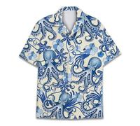 QWEFVB Chemise hawaïenne à manches courtes pour homme et femme, chemise hawaïenne à boutons pour homme, Poulpe, XL