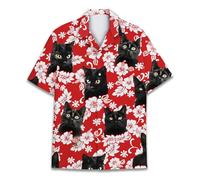 QWEFVB Chemise hawaïenne à manches courtes pour homme, motif raton laveur tropical, décontracté, boutons, vacances, plage, été, chat, XXL