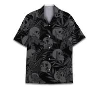 QWEFVB Chemise hawaïenne à manches courtes pour homme, motif raton laveur tropical, décontracté, boutons, vacances, plage, été, crâne, XL