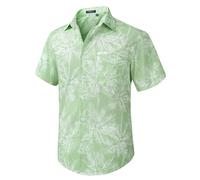 QWEFVB Chemise hawaïenne à manches courtes pour homme - Style décontracté - Motif floral - Pour l'été, les vacances, la plage, Aloha Hawaï, Cocotier vert sauge, M