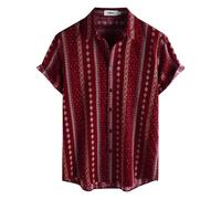 QWEFVB Chemise hawaïenne décontractée à manches courtes pour homme Motif tropical, Orange vineux, XL