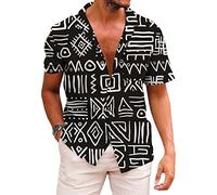 QWEFVB Chemises africaines pour hommes Dashiki 70s Tenues Imprimé Bouton T-shirt Hommes Manches Courtes Vêtements, Chemise Afrique, XXL