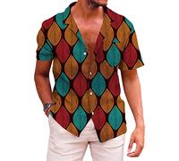 QWEFVB Chemises africaines pour hommes Dashiki 70s Tenues Imprimé Bouton T-shirt Hommes Manches Courtes Vêtements, Chemise africaine, L