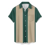 QWEFVB Chemises de bowling rétro des années 50 pour homme - Imprimé flamant rose, Vert lac, kaki, S