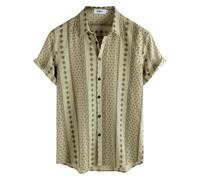 QWEFVB Chemises hawaïennes à fleurs pour homme, manches courtes, boutonnées, tropicales, pour la plage, été, Noir kaki., 3XL