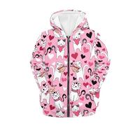 QWEFVB Joli sweat à capuche imprimé graphique pour filles printemps automne fermeture éclair avec poche kangourou veste décontractée, Chat cœurs roses, S