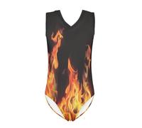 QWEFVB Justaucorps de gymnastique pour filles - Combinaison sans manches une pièce - Imprimé tigre, Motif flammes, 13-14 Years
