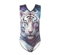 QWEFVB Maillot de bain une pièce pour filles 3-14 col en V maillot de bain sans manches, raton laveur, tigre, 9-10 Years