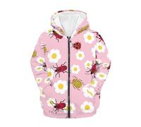 QWEFVB Sweat à capuche confortable et doux à fermeture éclair pour filles, poche kangourou, coupe ample, décontracté, mignon, Imprimé floral scarabée, S