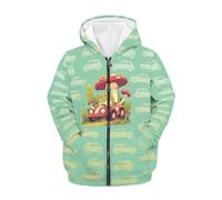 QWEFVB Sweat à capuche zippé à manches longues pour enfants, Grenouille Champignon Voiture Vert, M