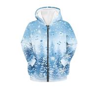 QWEFVB Sweat à capuche zippé à manches longues pour fille, Snow Tree Blue Music, S
