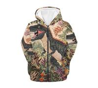 QWEFVB Sweat à capuche zippé avec poche pour garçons imprimé animal, Tyrannosaure dinosaure de la forêt, M