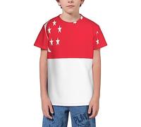 QWEFVB T-shirt à manches courtes avec drapeau de l'Uruguay pour adolescents, garçons et filles, Drapeau Singapour 11, 9-10 ans
