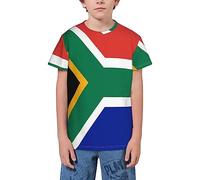 QWEFVB T-shirt à manches courtes avec drapeau de l'Uruguay pour adolescents, garçons et filles, Drapeau Afrique du Sud 10, 11-12 ans