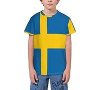 QWEFVB T-shirt à manches courtes avec drapeau de l'Uruguay pour adolescents, garçons et filles, Drapeau Suède 6, 9-10 ans